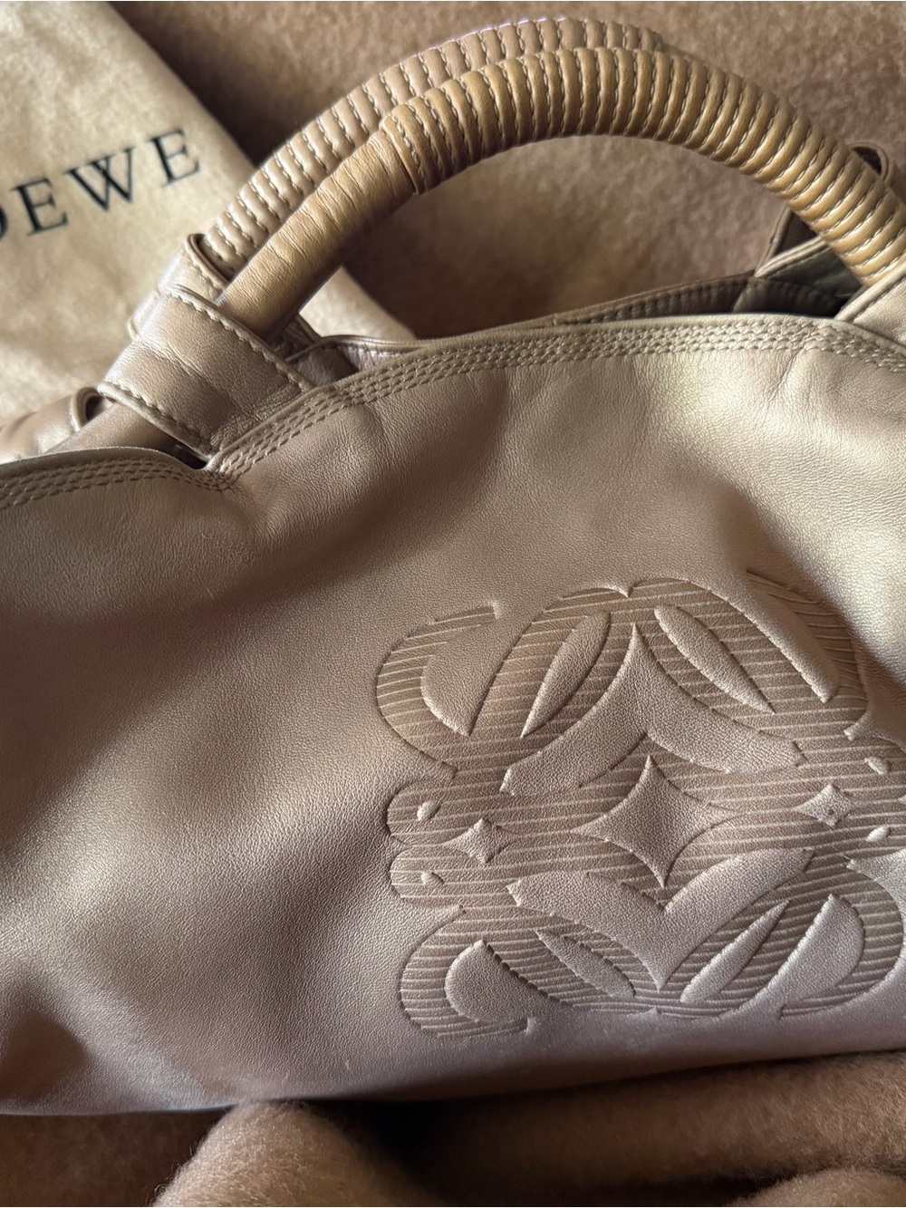 Loewe Neutral Beige Embossed Anagram Shoulder Bag